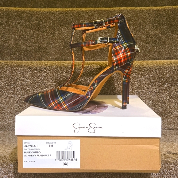 Jessica Simpson Black and Red Plaid Heels - Picture 1 of 6